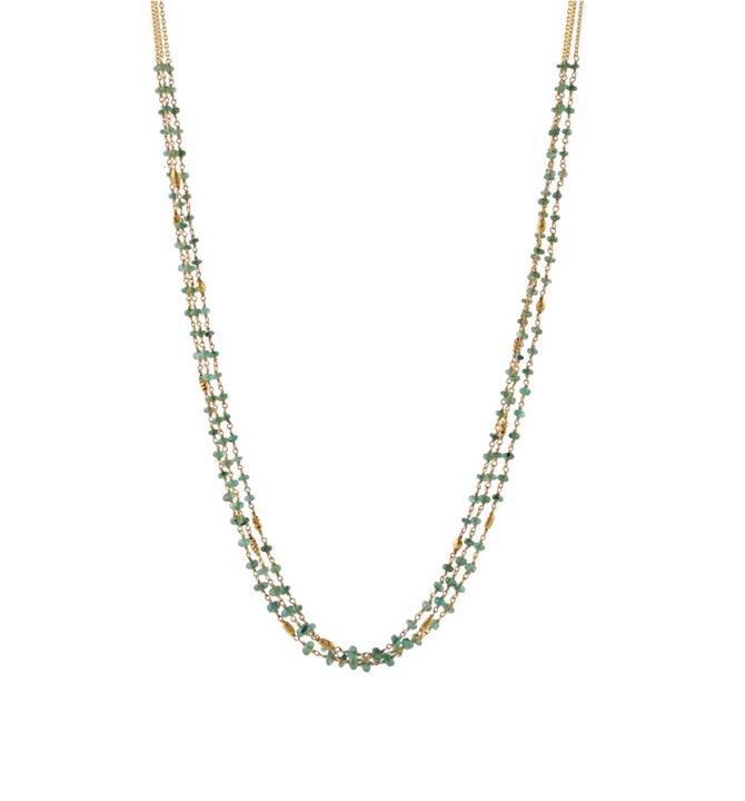 Multiline Emerald Gold Beads Chain