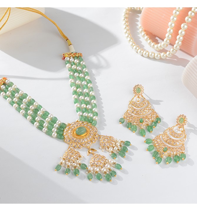 Multiline Indian gold pearl necklace sets