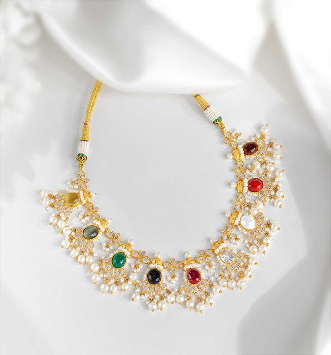 Navarathanam Gold Pearl Necklace