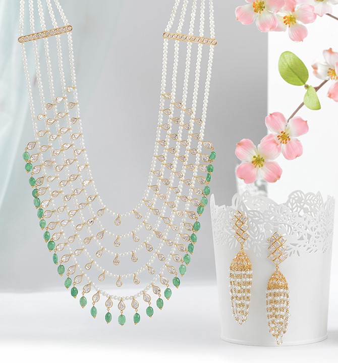 Paanch Lada Gold Pearl Necklace Sets