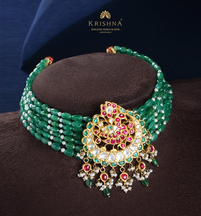 Peacock Emerald Gold Choker
