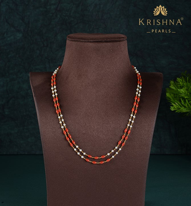 Pearl Coral Beads Layered Chain