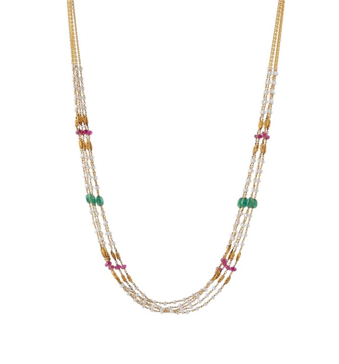Pearl Ruby Emerald Gold Chain