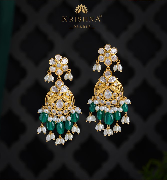 Floral Gold Pearl Chandbali Earrings