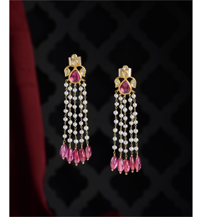 Gold Pearl Tassel Earrings