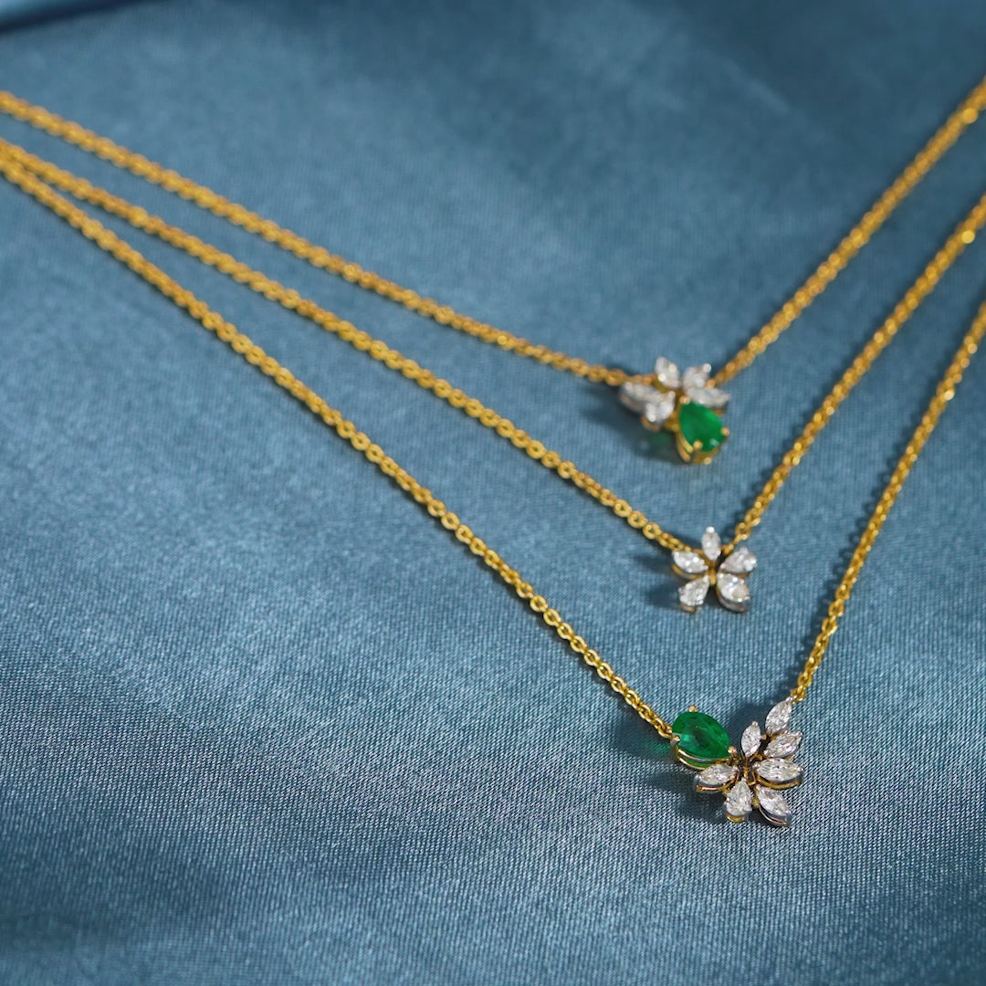 18 Karat Gold Double Chain- Floral Diamond Pendant