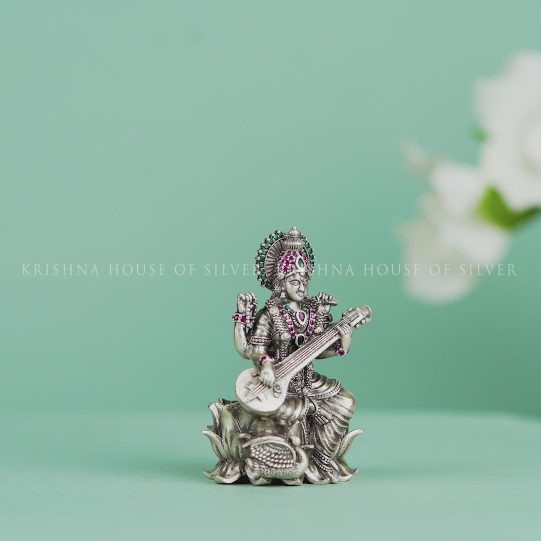 Antique Saraswati Idol in Silver - Represents Wisdom and Spirituality