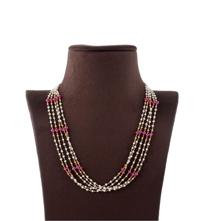 Ruby Beads Gold Chain Necklace