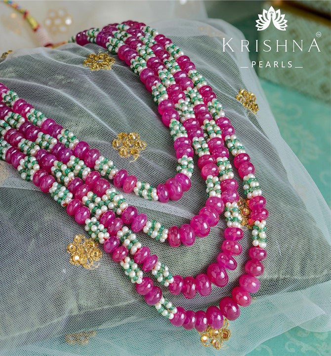 Ruby Emerald Pearl Necklace