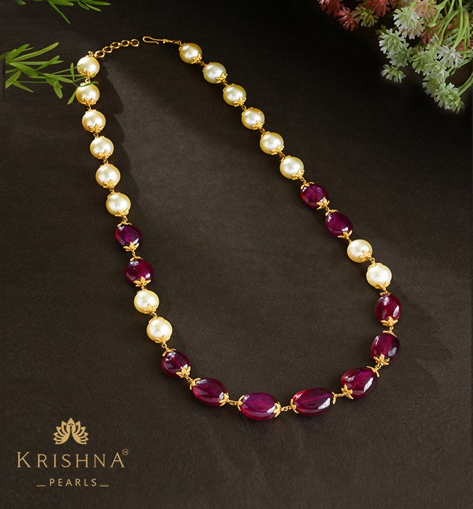 Ruby South Sea Pearl Gold Necklace