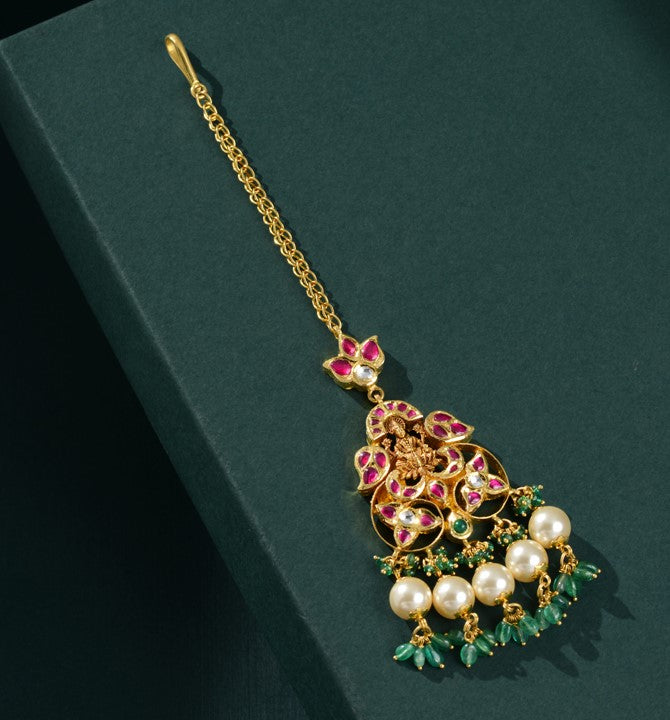 Regal Emerald & Ruby Pota Maang Tikka