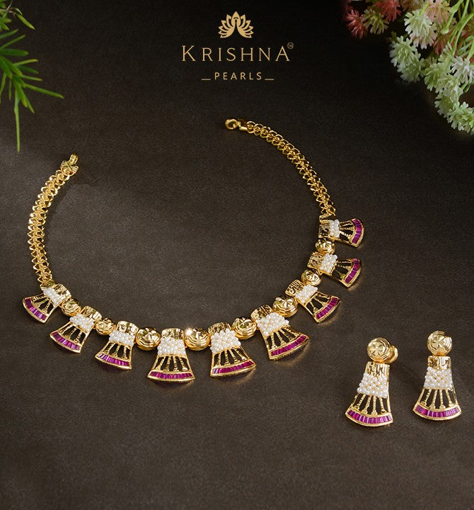 Traditional Kakamoti Gold Pearl Necklace Sets