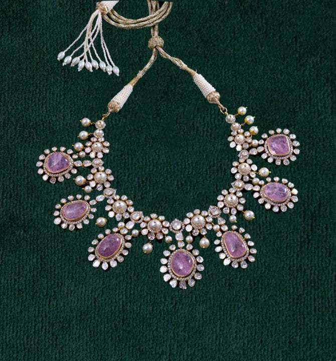 Uncut Diamonds Pink Gold Necklace