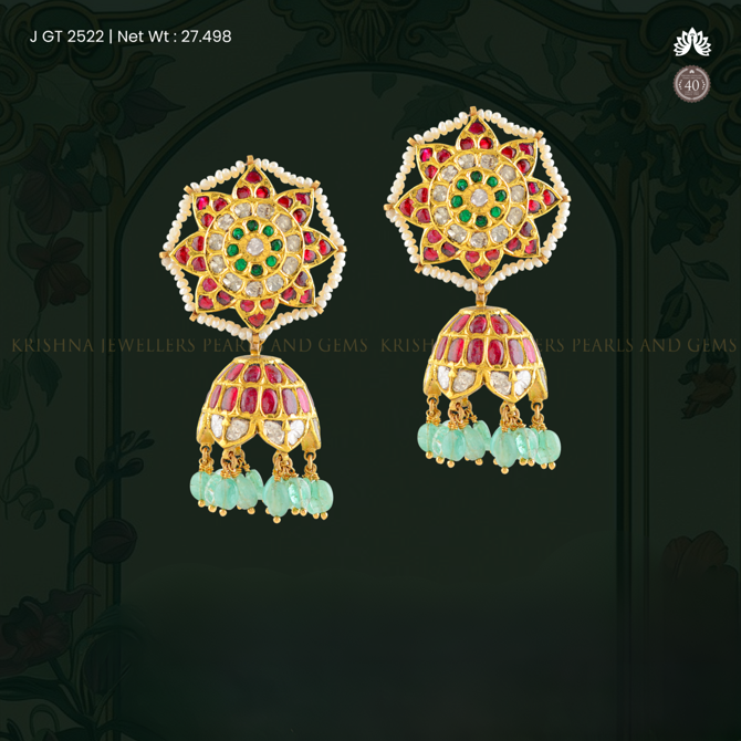 22K Kundan Jhumka with Floral Accent