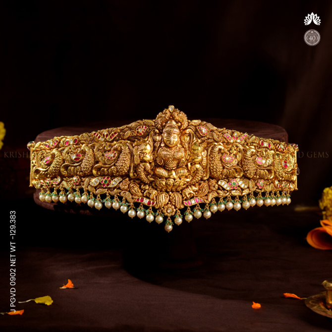 22K Lakshmi Design Vaddanam with Peacock Motif