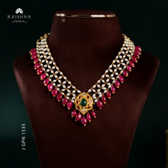 Opulent V-Shaped Rice Pearl Necklace