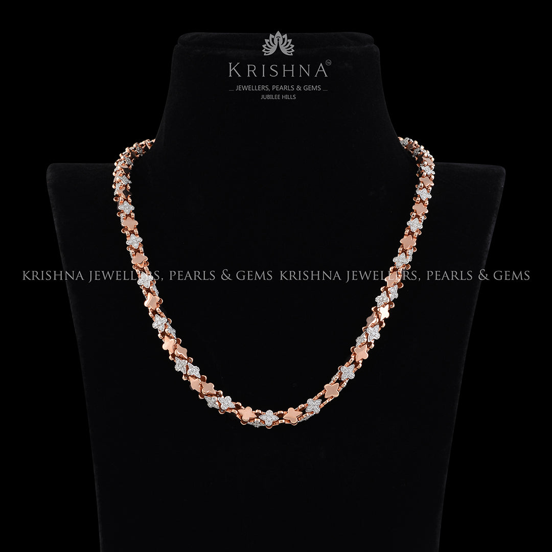 Diamond Chain in Rose Gold with Glossy Finish - Krishna Jewellers Pearls and Gems