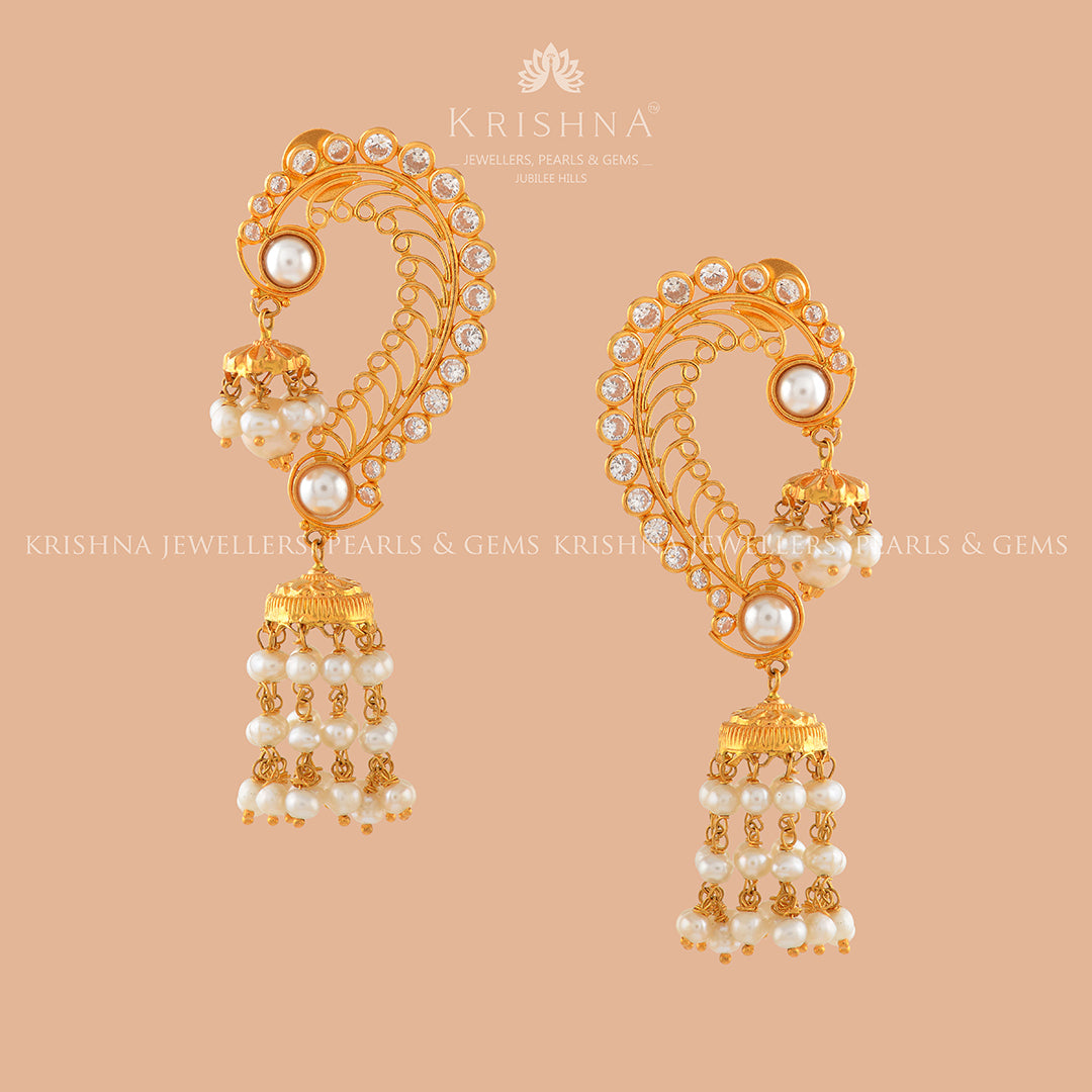 Mayura Gold Pearl Jhumka Earrings