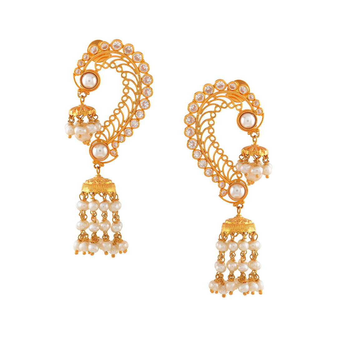 Mayura Gold Pearl Jhumka Earrings