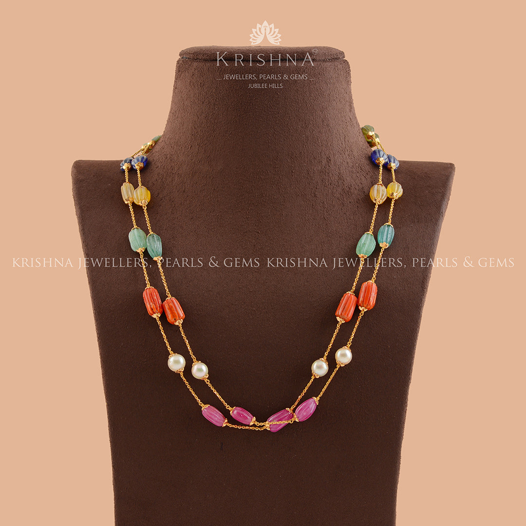 Auric Navaratna Beads Gold  Necklace