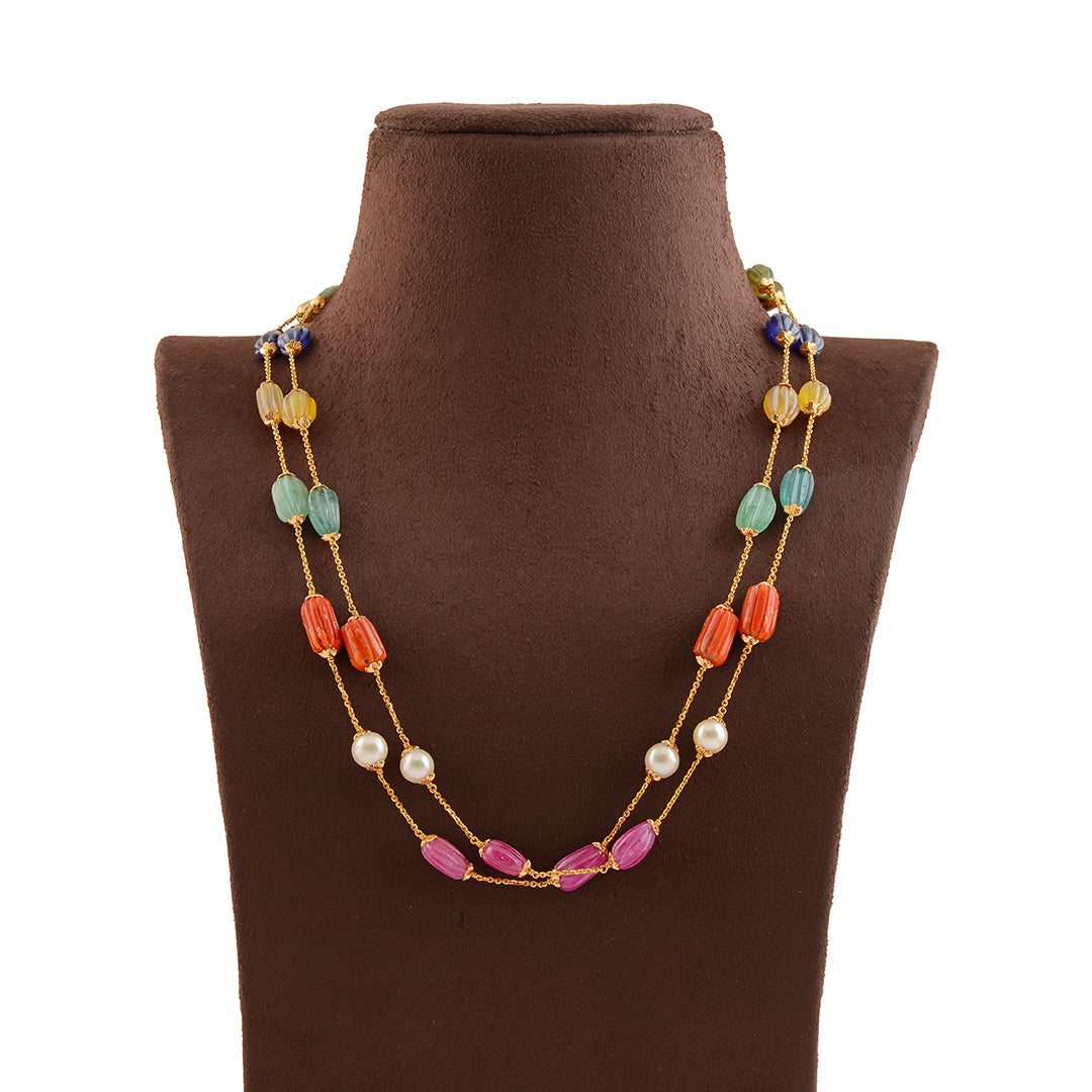 Auric Navaratna Beads Gold  Necklace