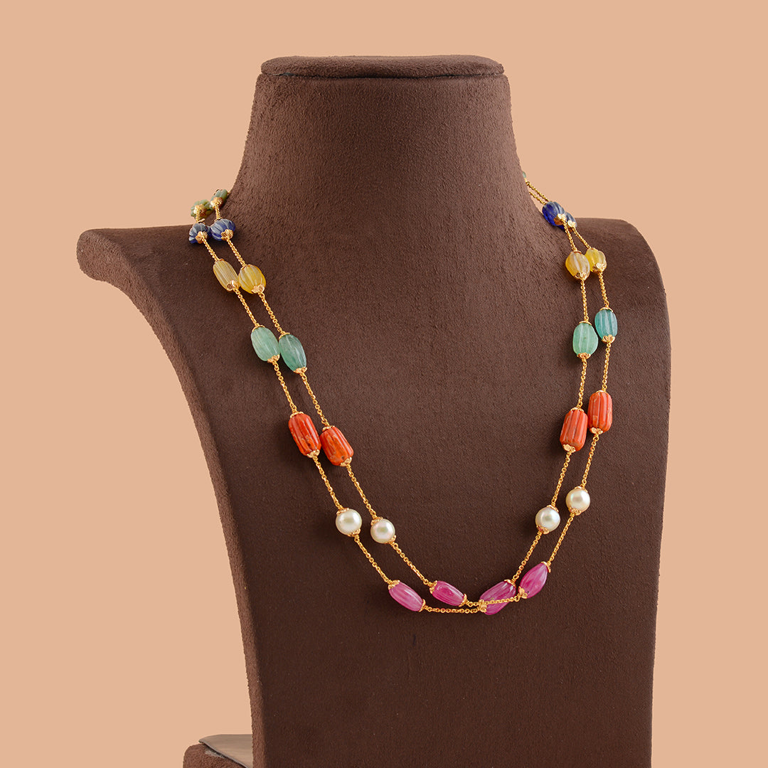 Auric Navaratna Beads Gold  Necklace