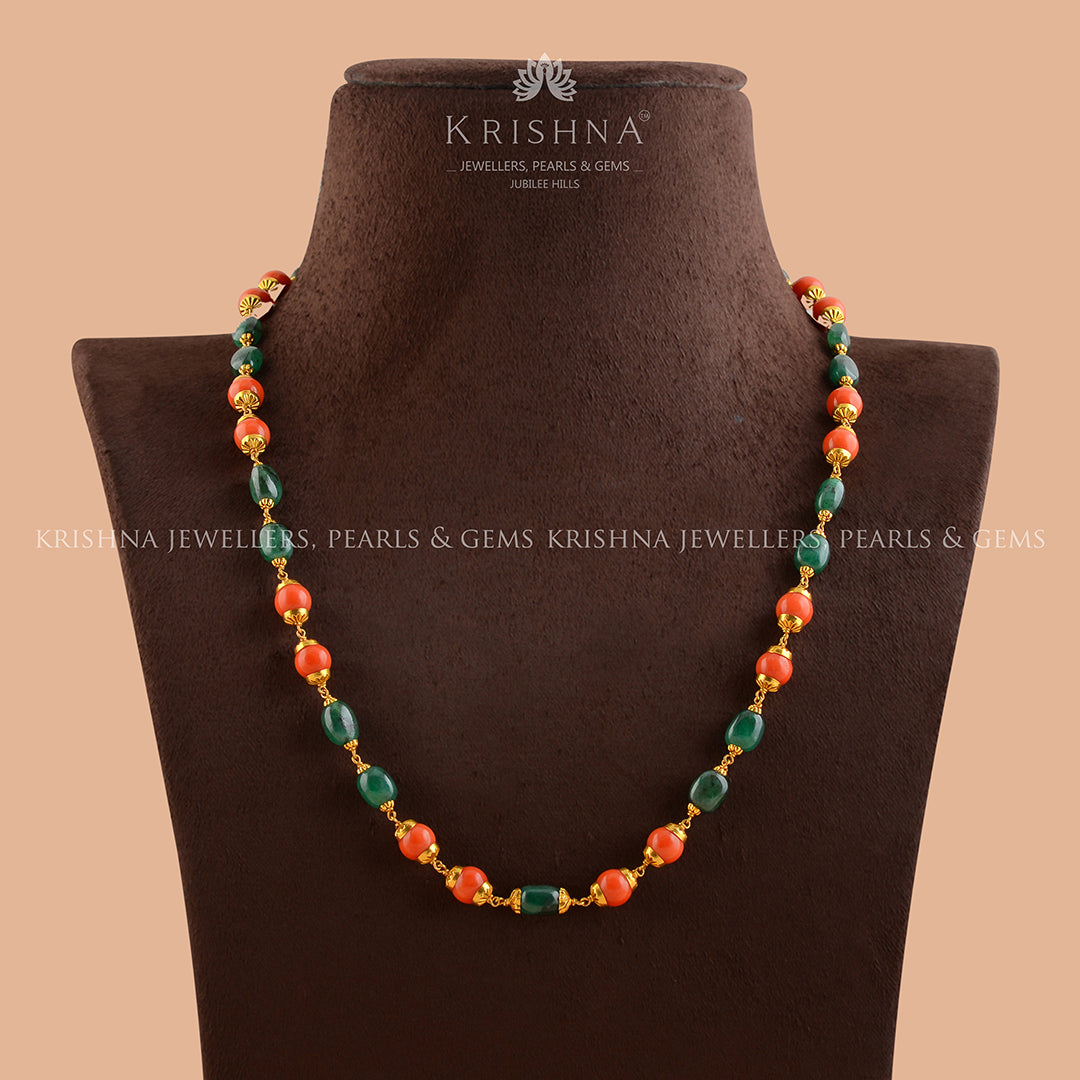 Elegant Coral And Beeds Gold Chain