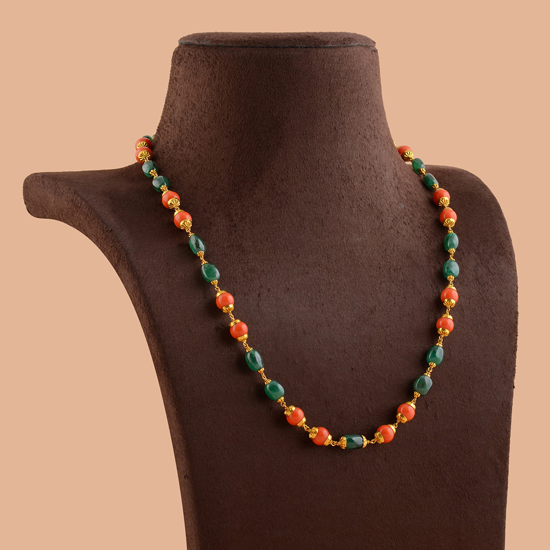 Elegant Coral And Beeds Gold Chain