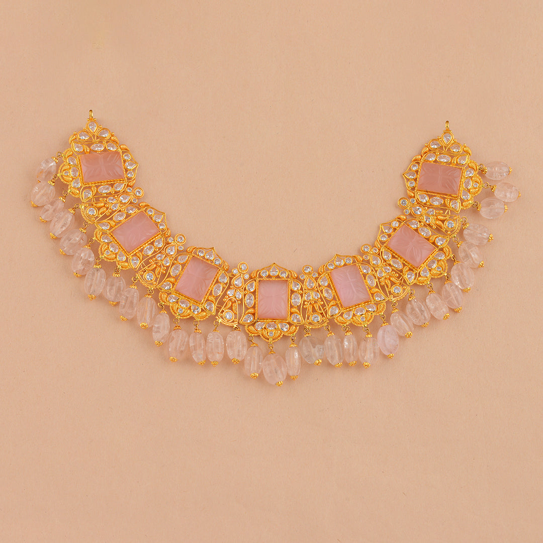Charming Gold Pearl Necklace With Pink Beads