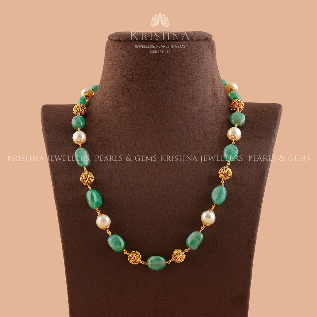 Buy Pearl, Ruby & Emeralds Layered Necklace With Jhumkas online