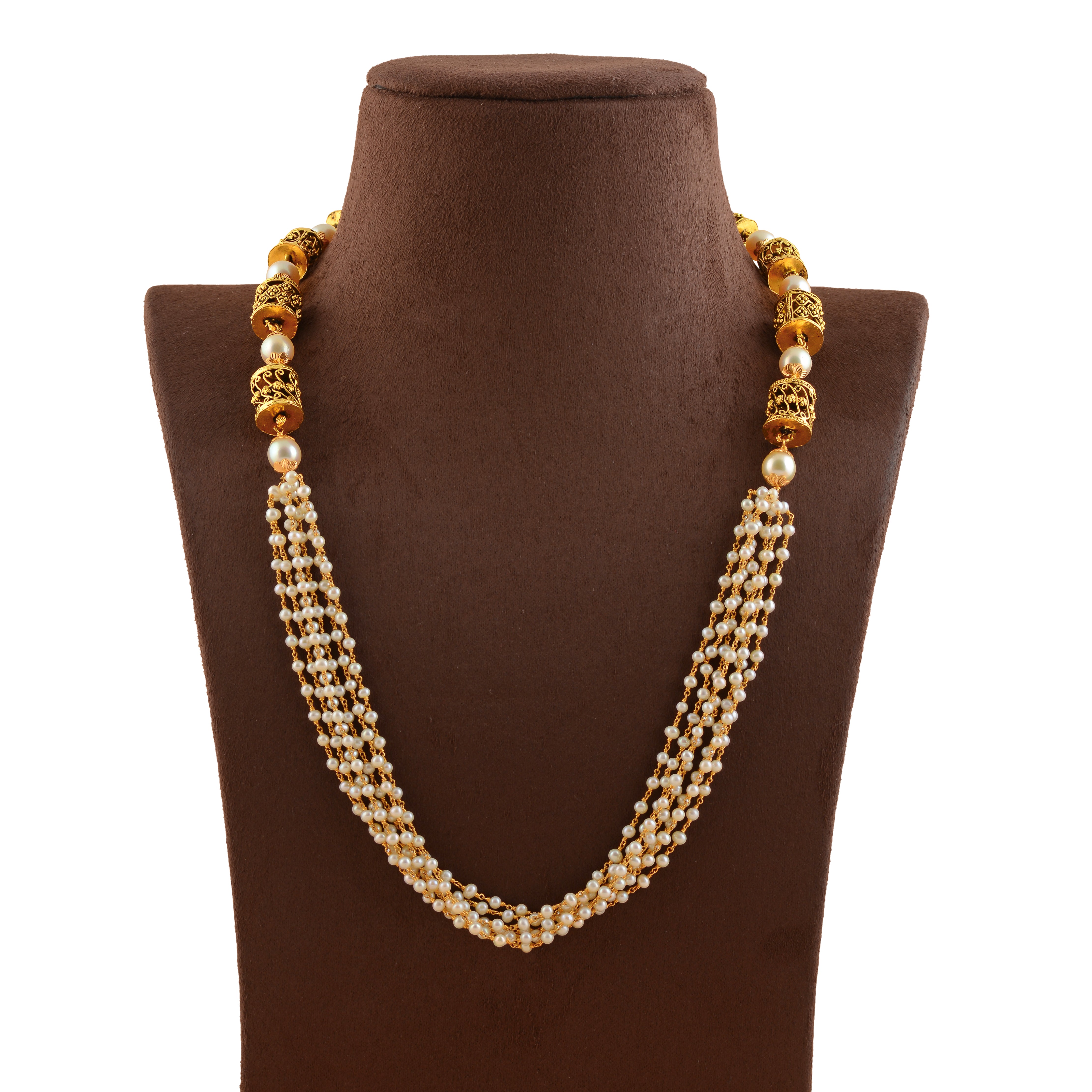 Antique Multiline Gold Pearl Necklace