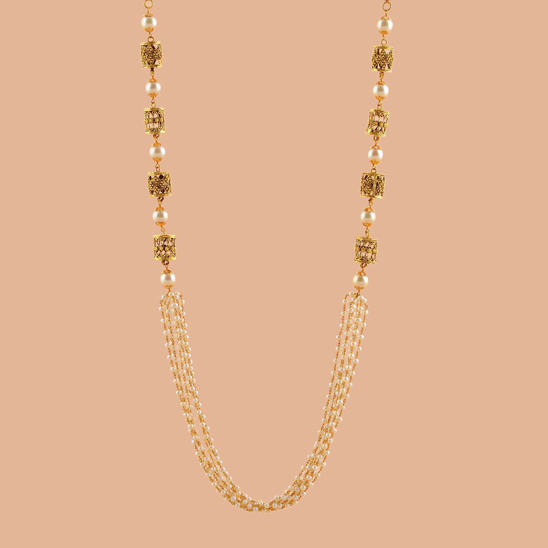 Antique Multiline Gold Pearl Necklace
