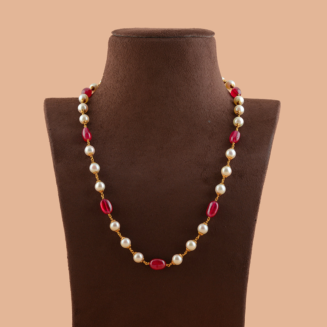 Singular  Culture Pearl And Ruby Gold Necklace