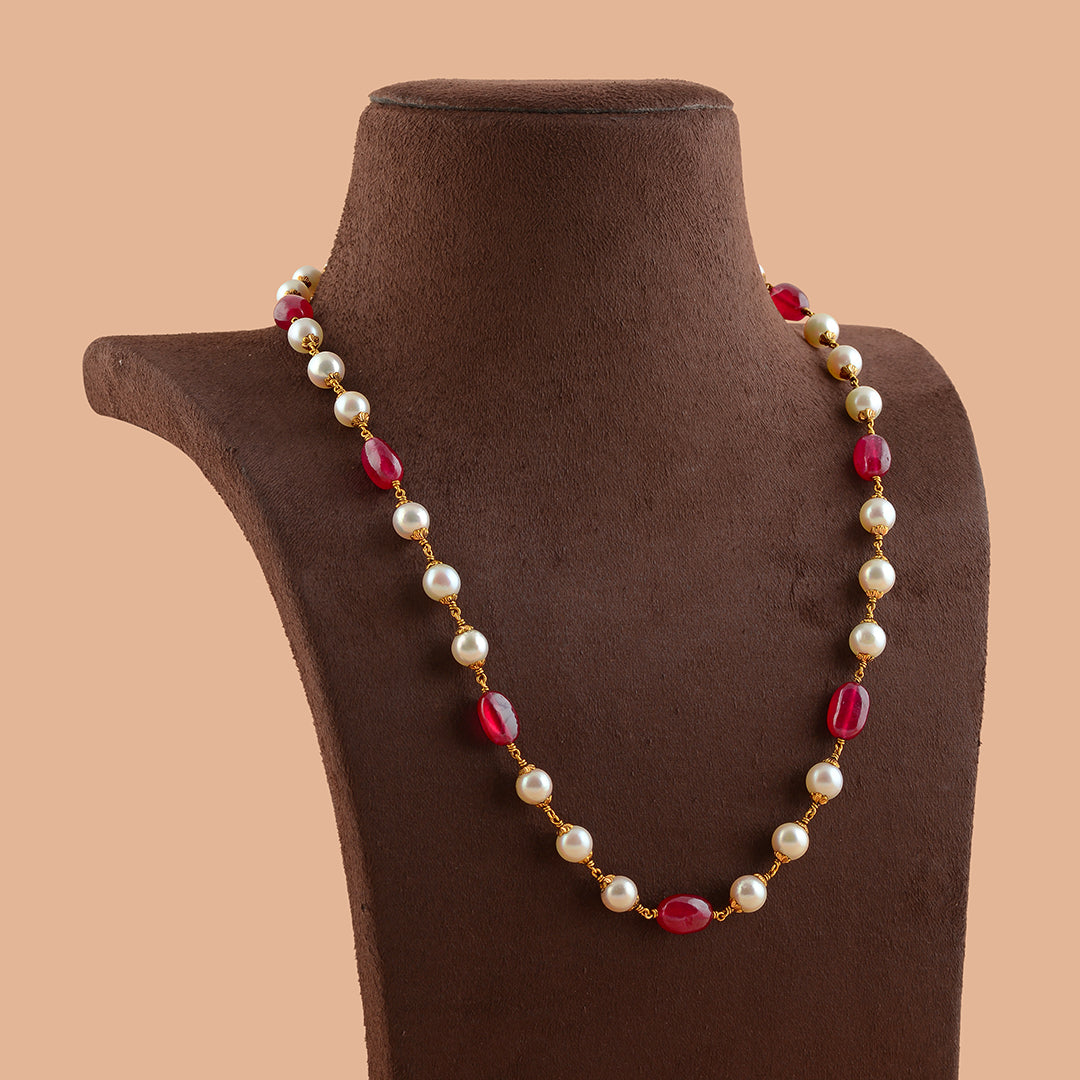 Singular  Culture Pearl And Ruby Gold Necklace
