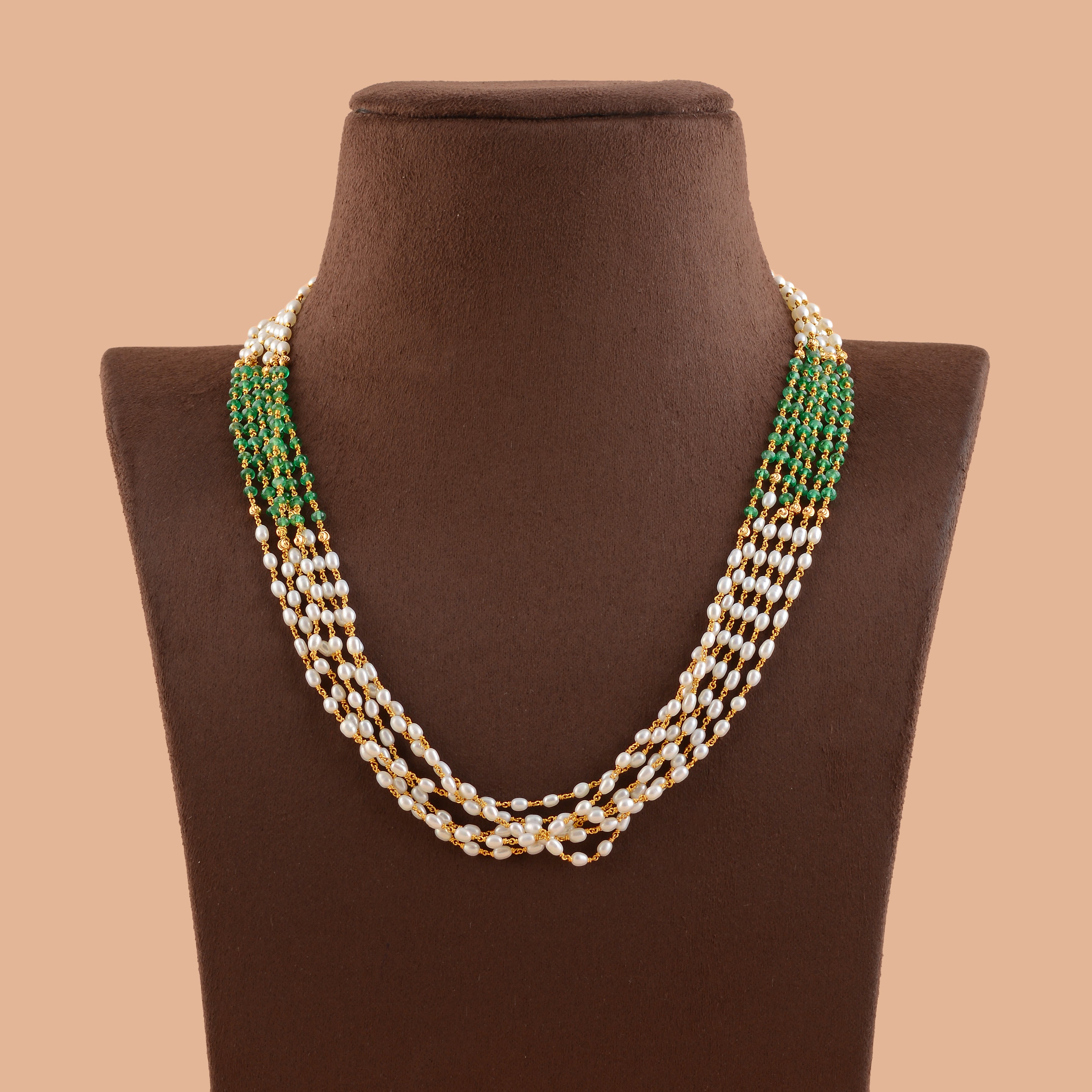 Pearl and Emerald Gold Chain Necklace