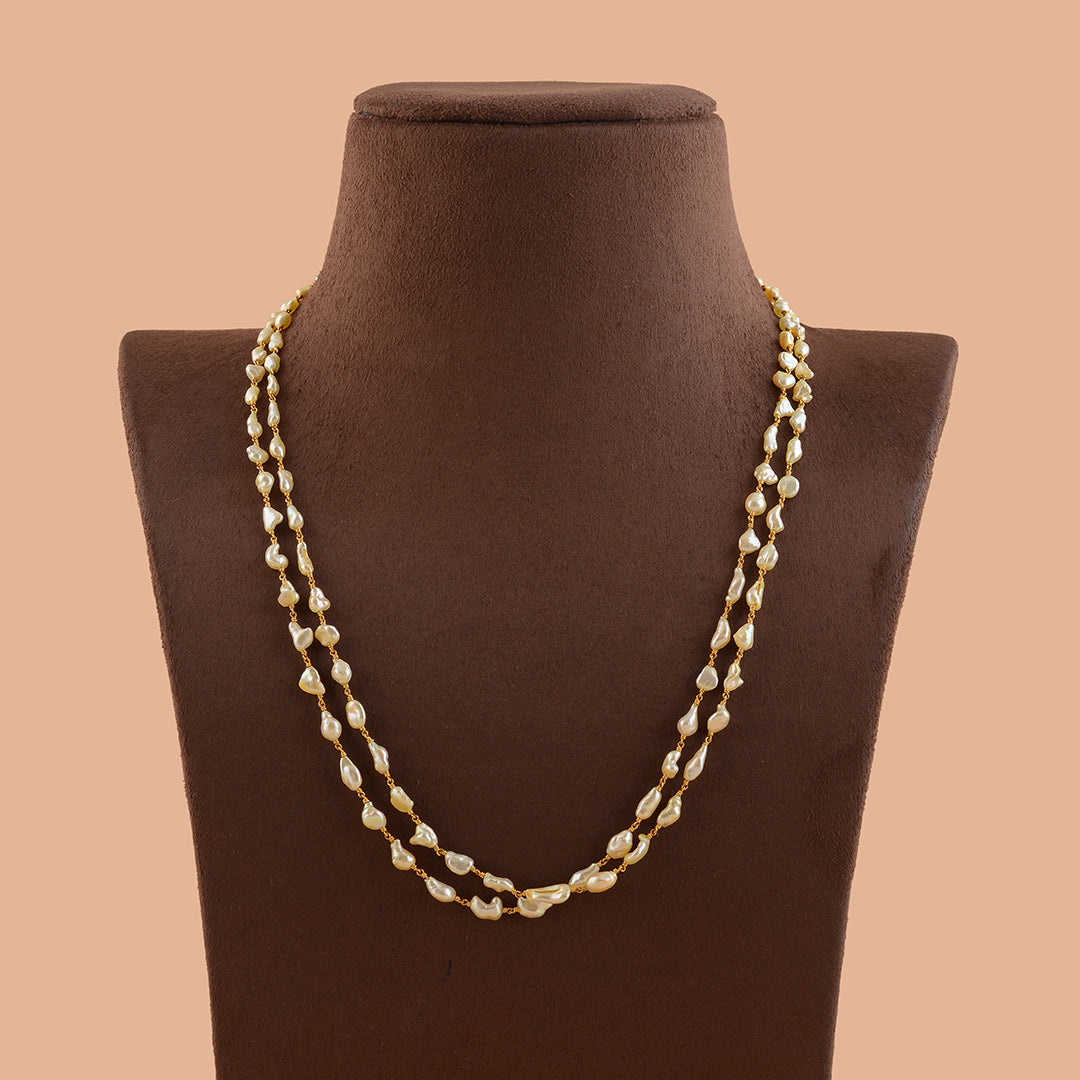 Two Row Rice Pearl Gold Necklace