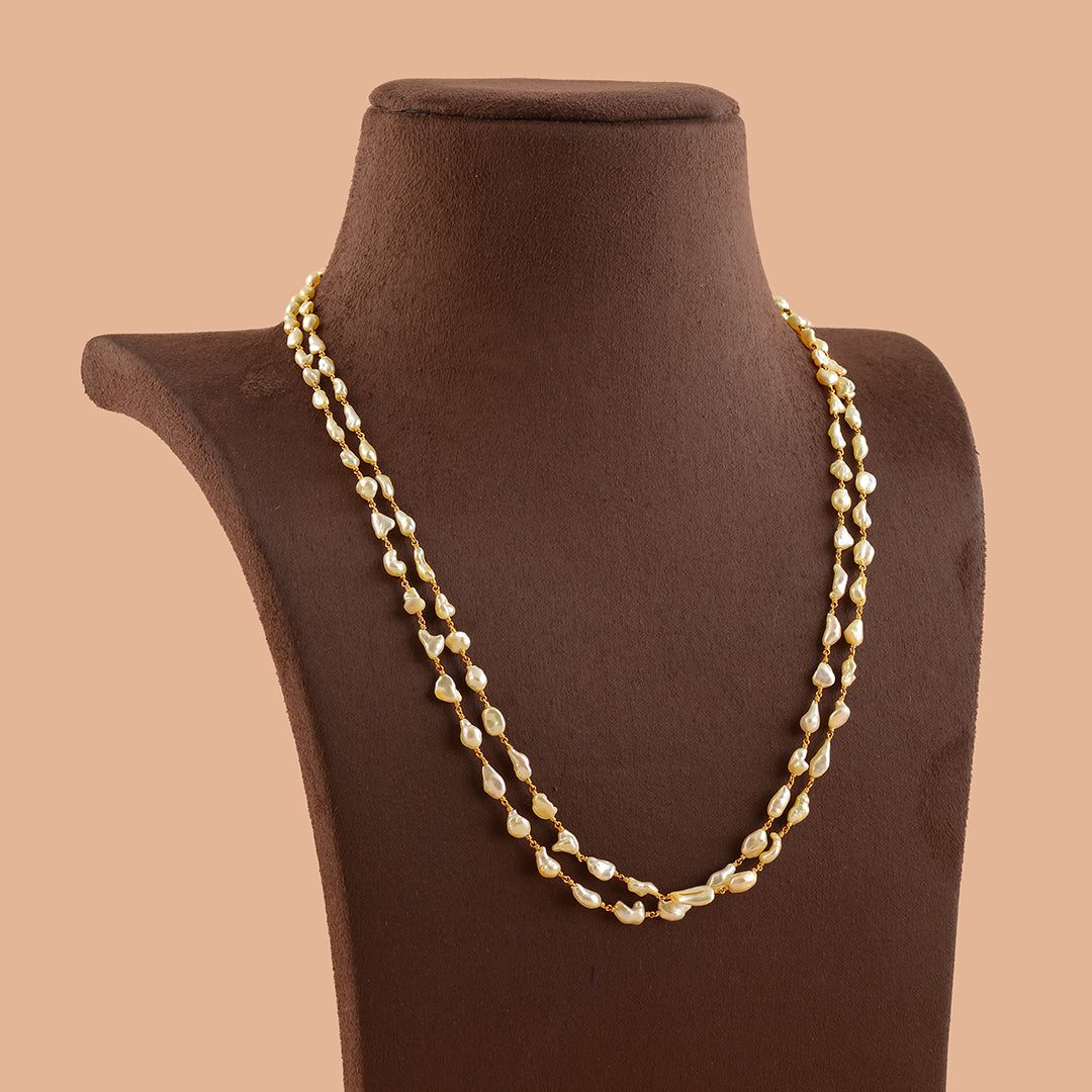 Two Row Rice Pearl Gold Necklace