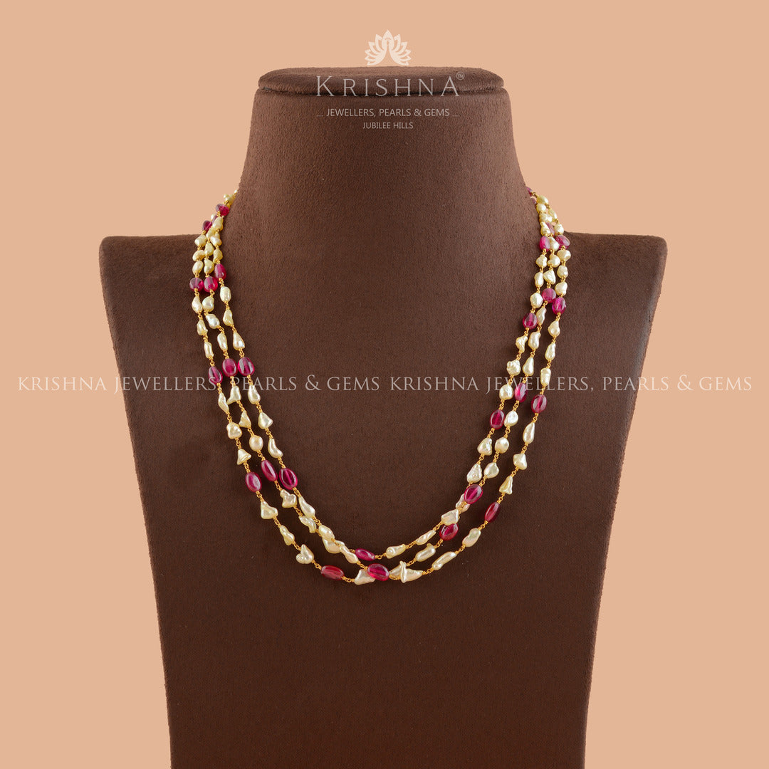 Exotic Ruby And Keshi Gold Pearl Necklace
