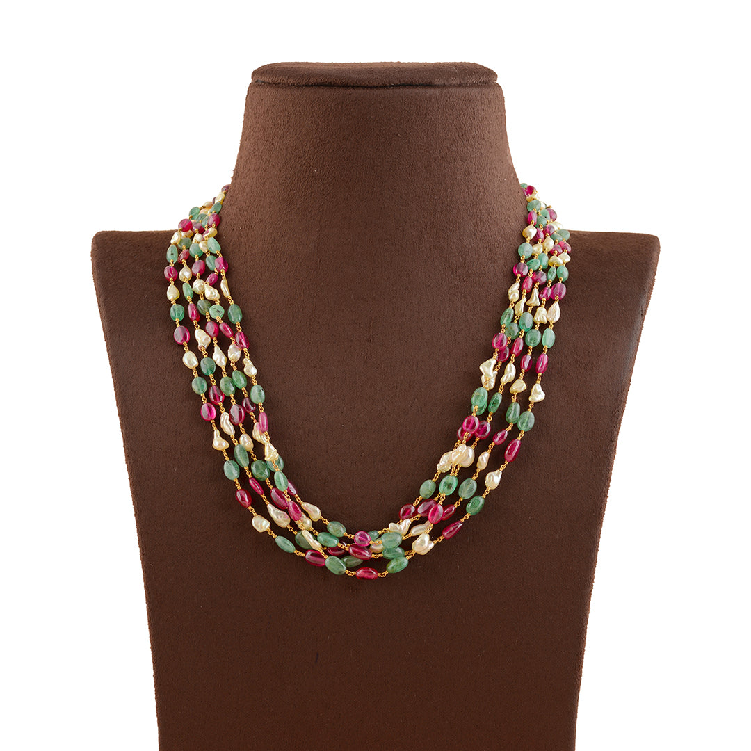 Emerald Enchantment: Keshi Pearl Necklace in Gold