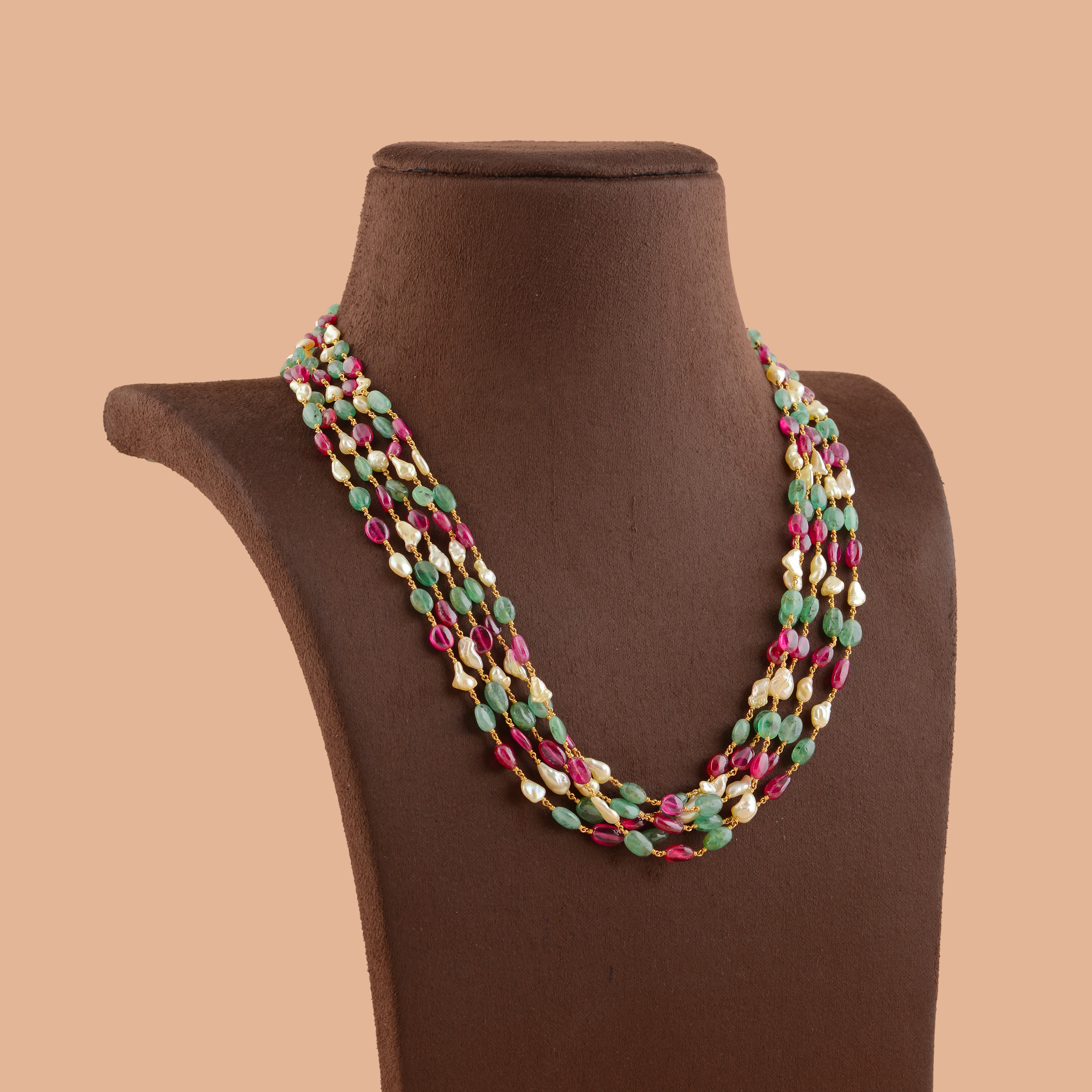 Emerald Enchantment: Keshi Pearl Necklace in Gold