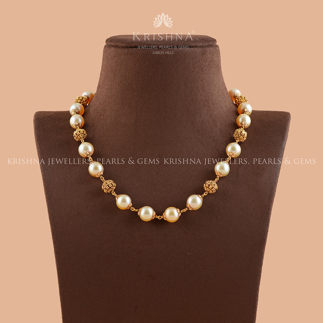 South Sea Pearl Necklace with Gold Nakshi Balls