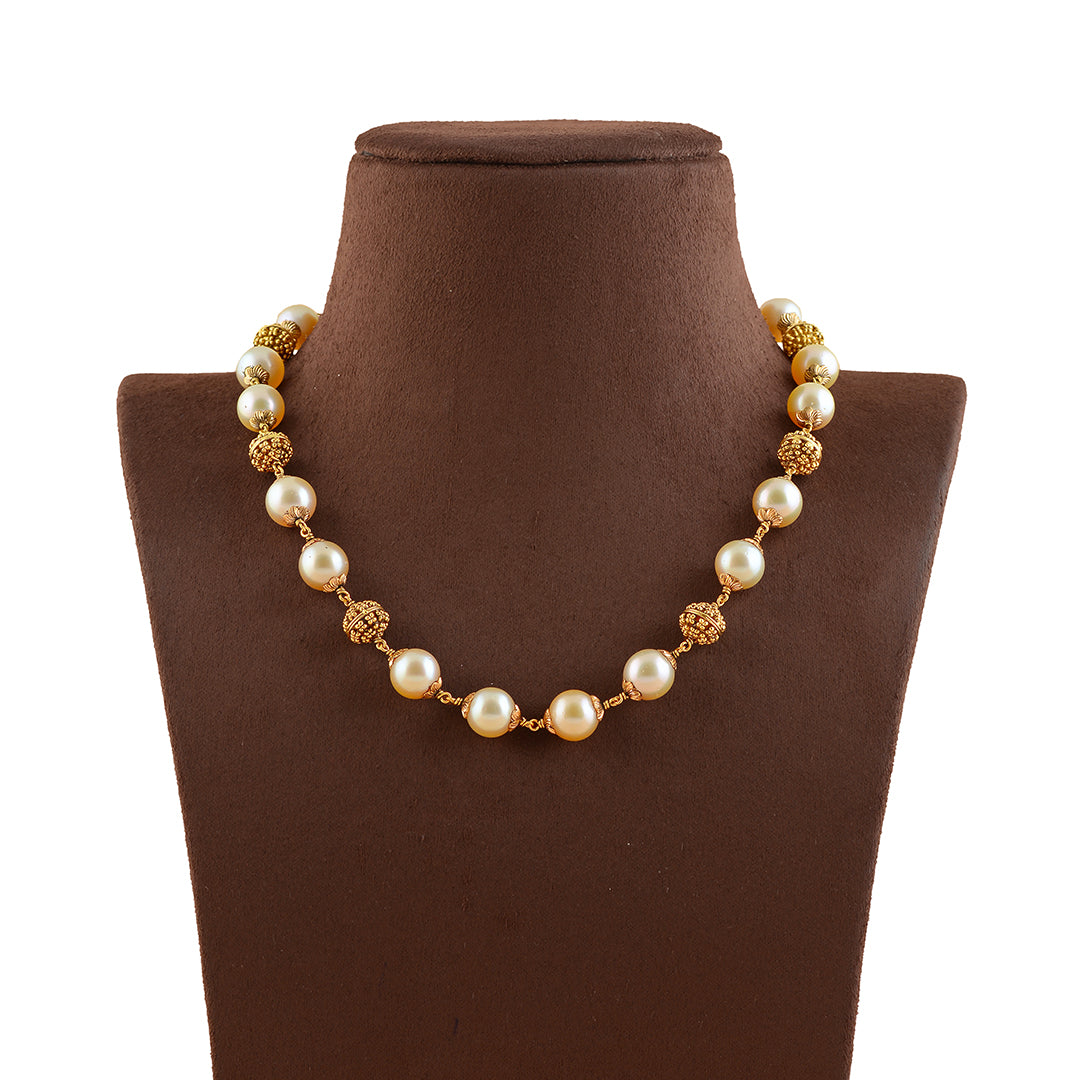 South Sea Pearl Necklace with Gold Nakshi Balls