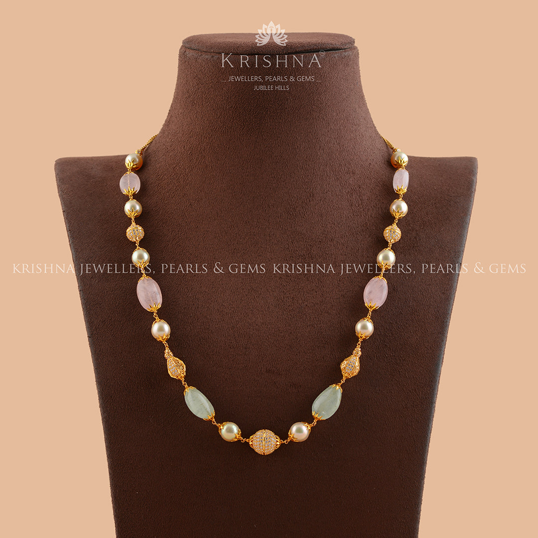 Glamour in Gold: Stunning Fancy Pearl Necklace - Krishna Jewellers Pearls and Gems