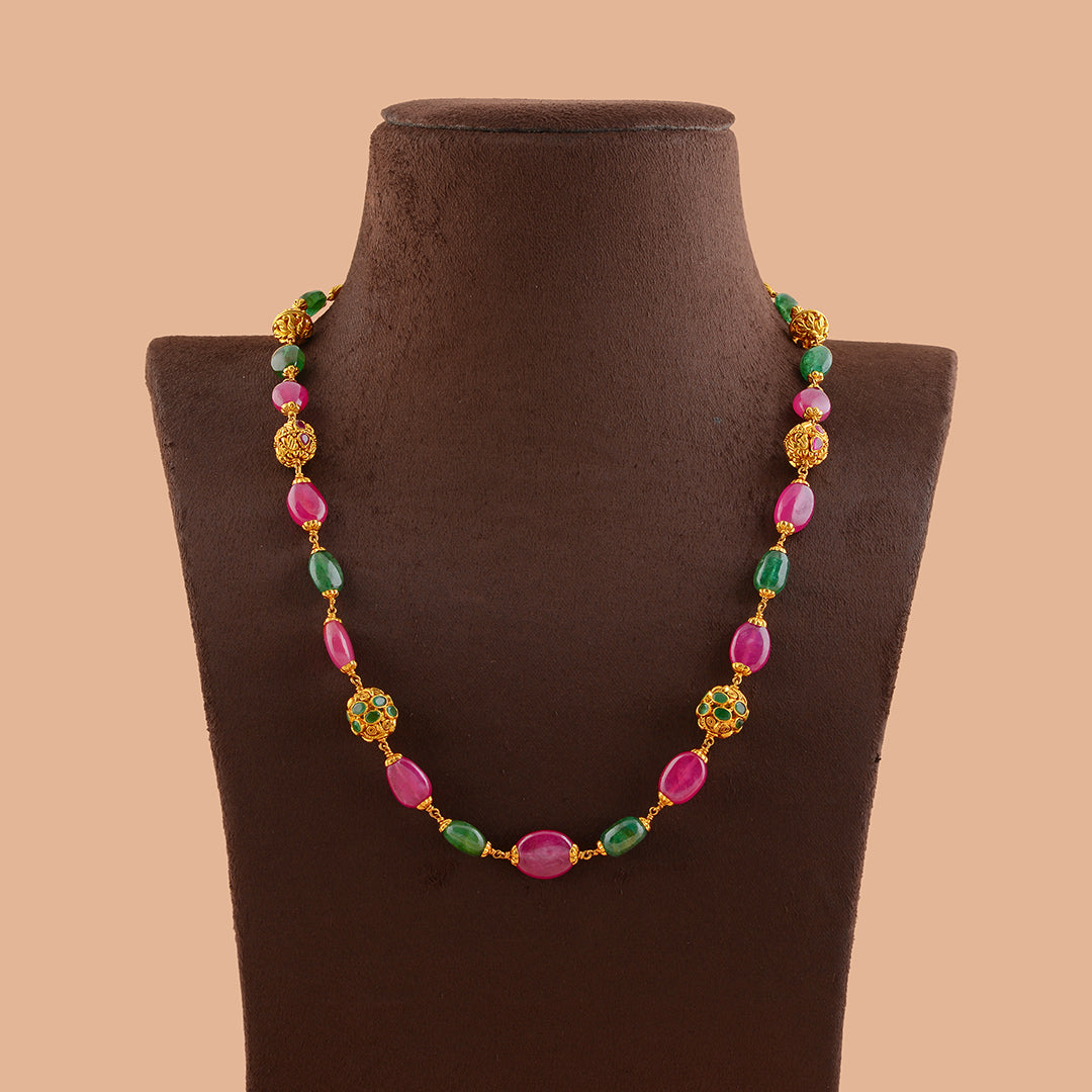 Classy  Ruby and Emerald Gold Pearl Necklace