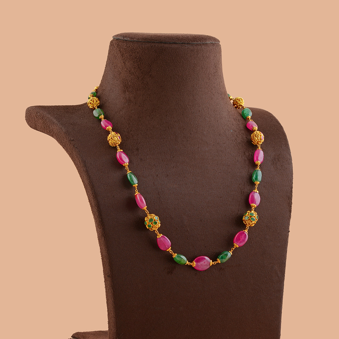 Classy  Ruby and Emerald Gold Pearl Necklace