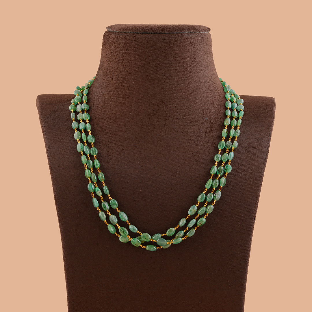 Triple Line Emerald Beads Necklace in Gold