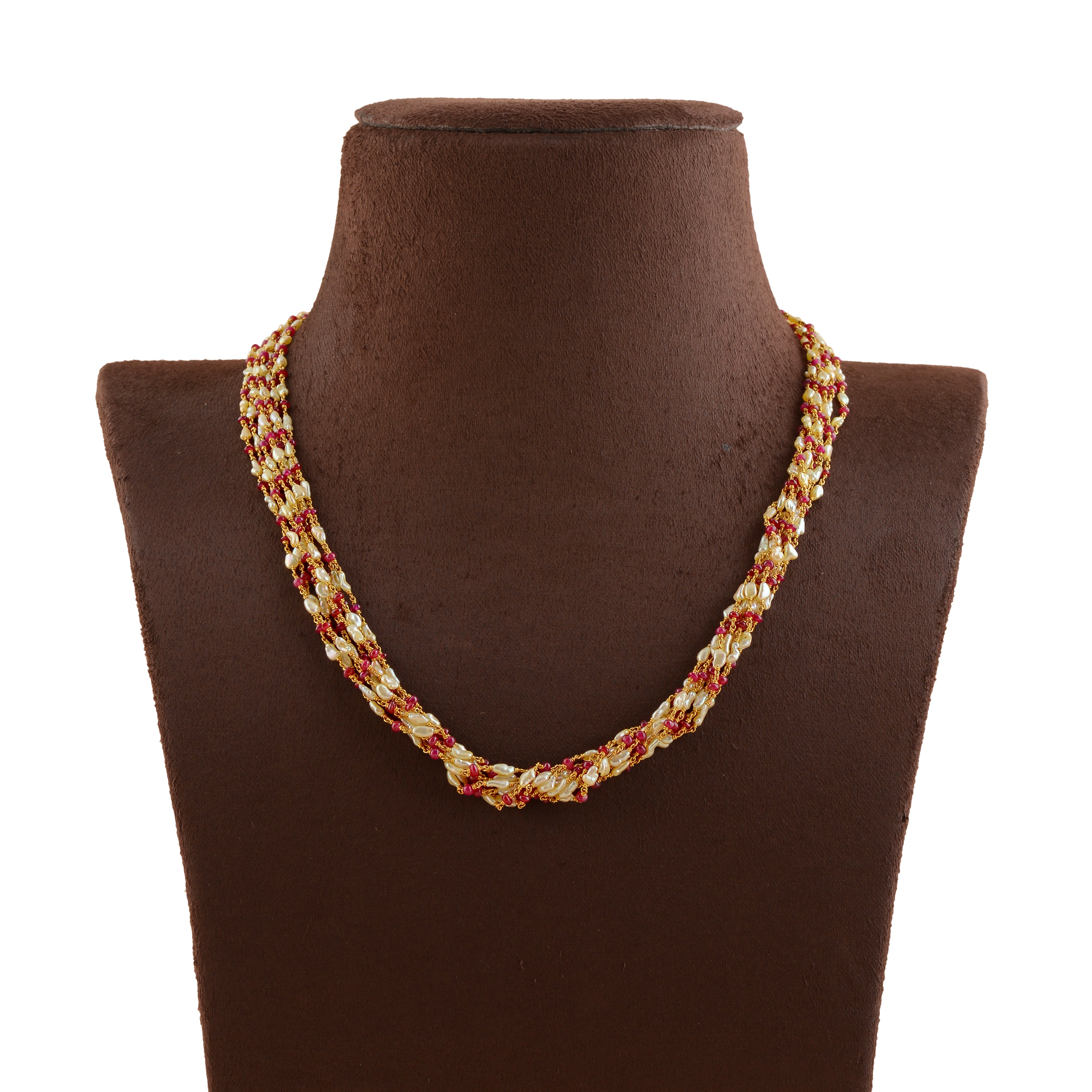 Octadic Keshi Pearl Necklace with Ruby Accents