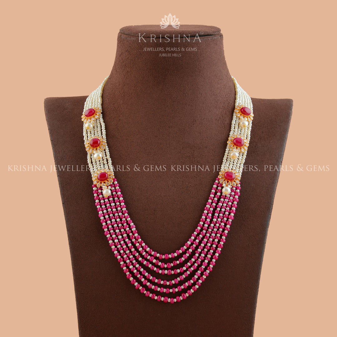 Five Layered MultiShade Gold Pearl Necklace