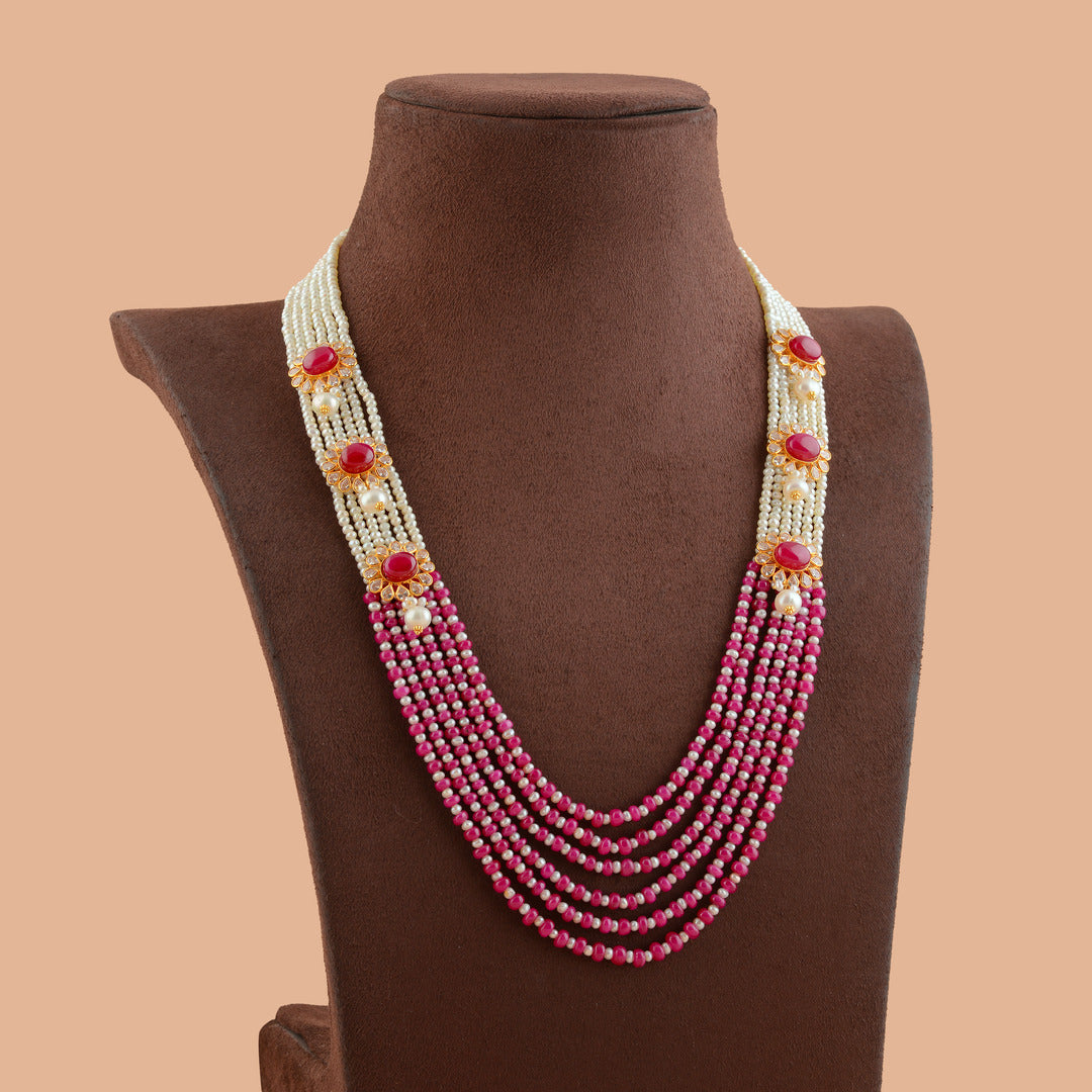 Five Layered MultiShade Gold Pearl Necklace