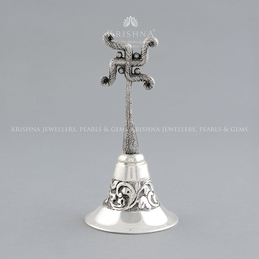 Silver Swastik Pooja Bell - Krishna Jewellers Pearls and Gems